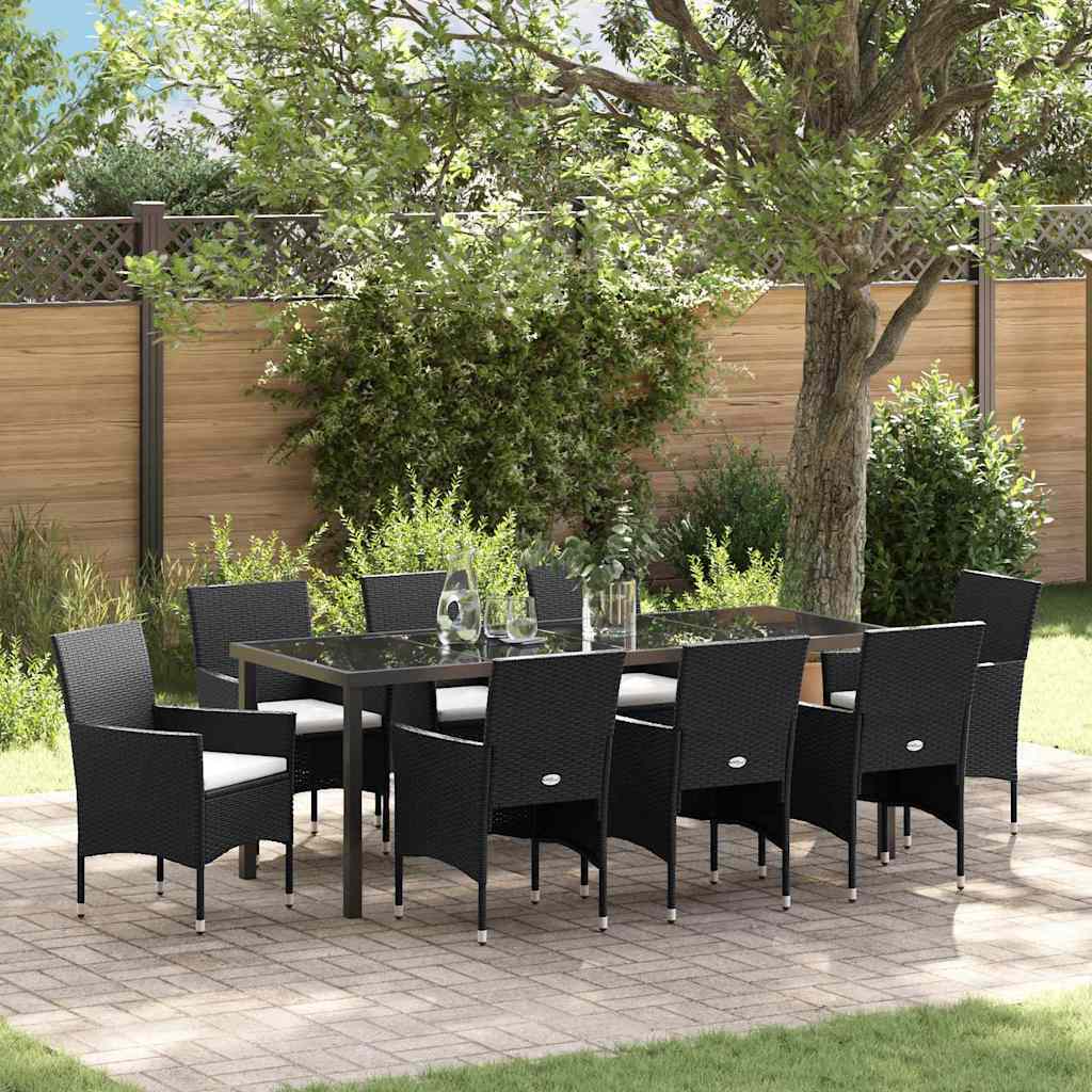 Garden Dining Set 9 pcs Black Poly Rattan