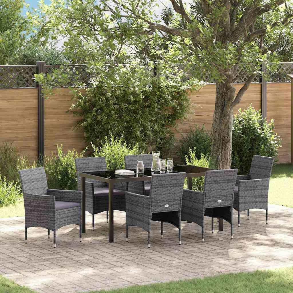 Garden Dining Set 7 pcs Grey Poly Rattan