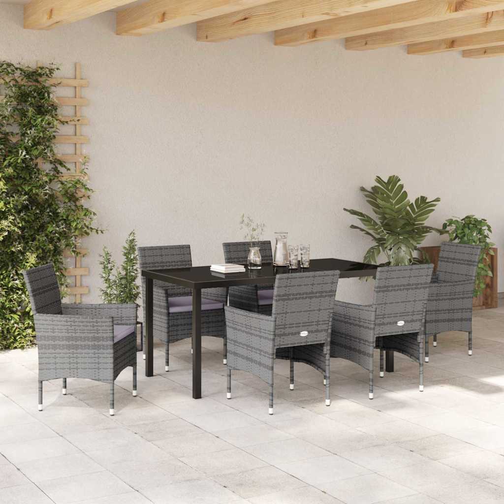 Garden Dining Set 7 pcs Grey Poly Rattan