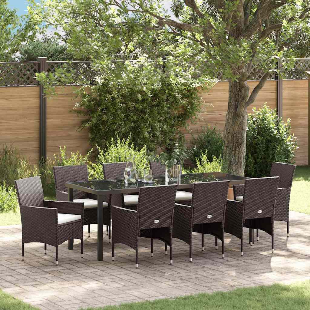 Garden Dining Set 9 pcs Brown Poly Rattan