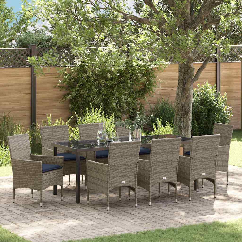 Table and Chair Set 9 pcs Grey PE Rattan