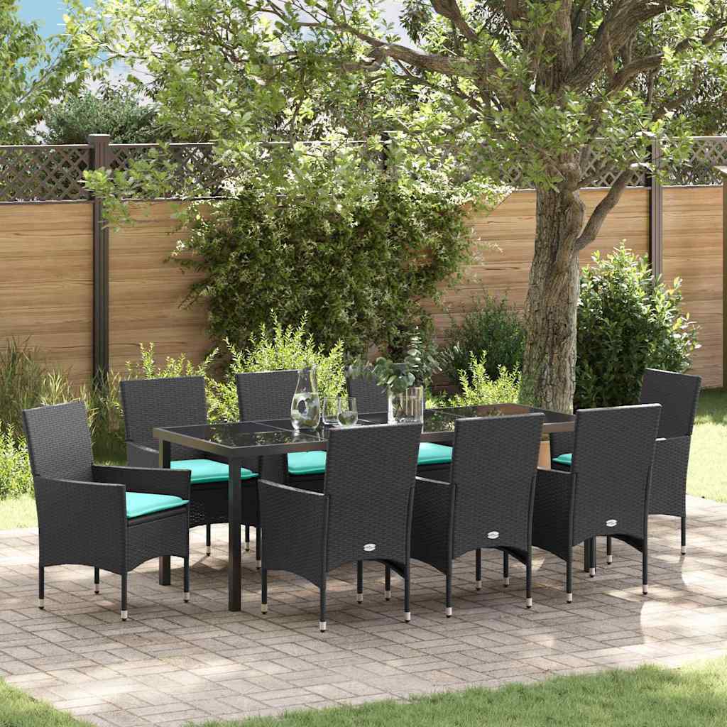 Table and Chair Set 9 pcs Black PE Rattan