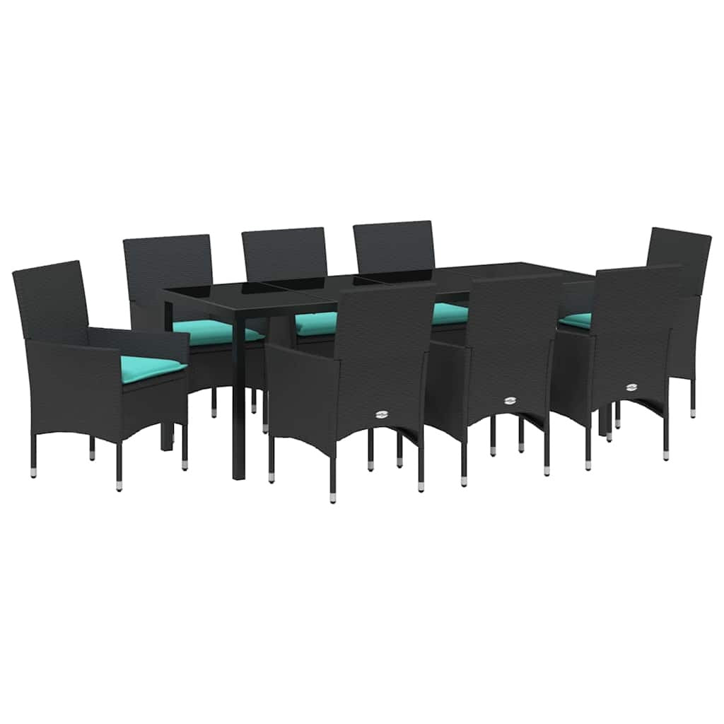 Table and Chair Set 9 pcs Black PE Rattan