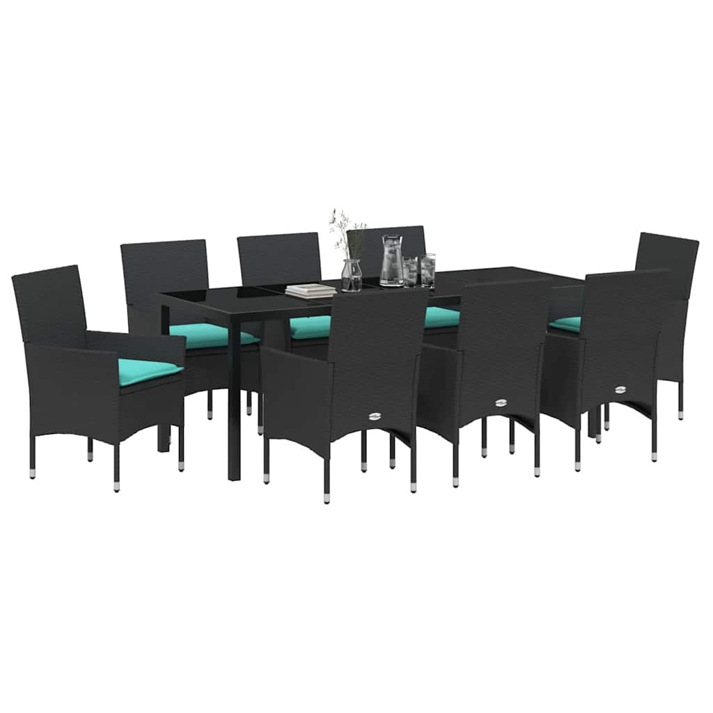 Table and Chair Set 9 pcs Black PE Rattan