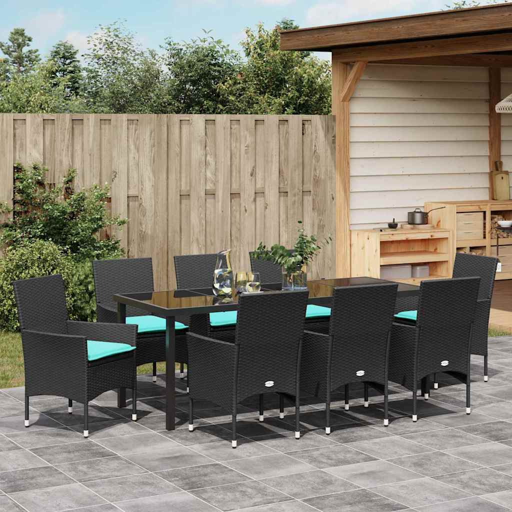 Table and Chair Set 9 pcs Black PE Rattan