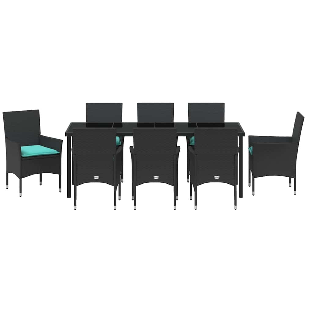 Table and Chair Set 9 pcs Black PE Rattan