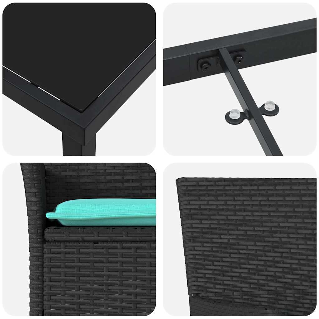 Table and Chair Set 9 pcs Black PE Rattan