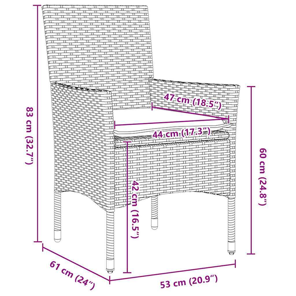 Table and Chair Set 9 pcs Black PE Rattan