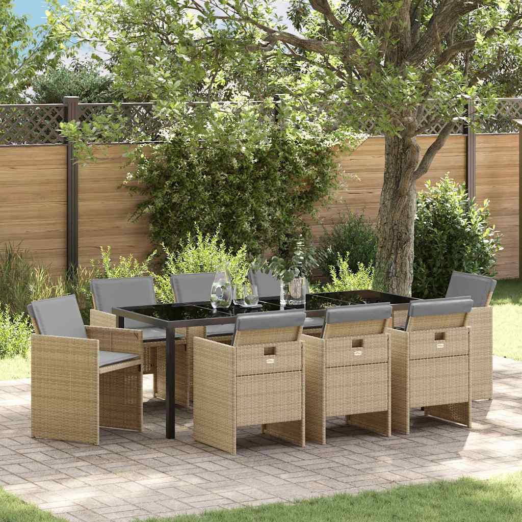 Garden Dining Set 9 pcs Beige Poly Rattan