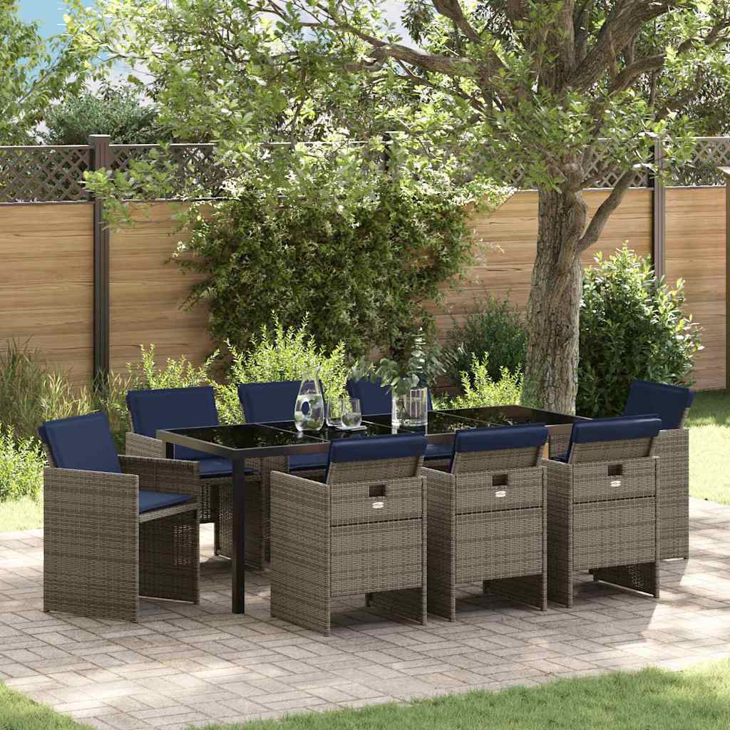 Garden Dining Set 9 pcs Grey Poly Rattan