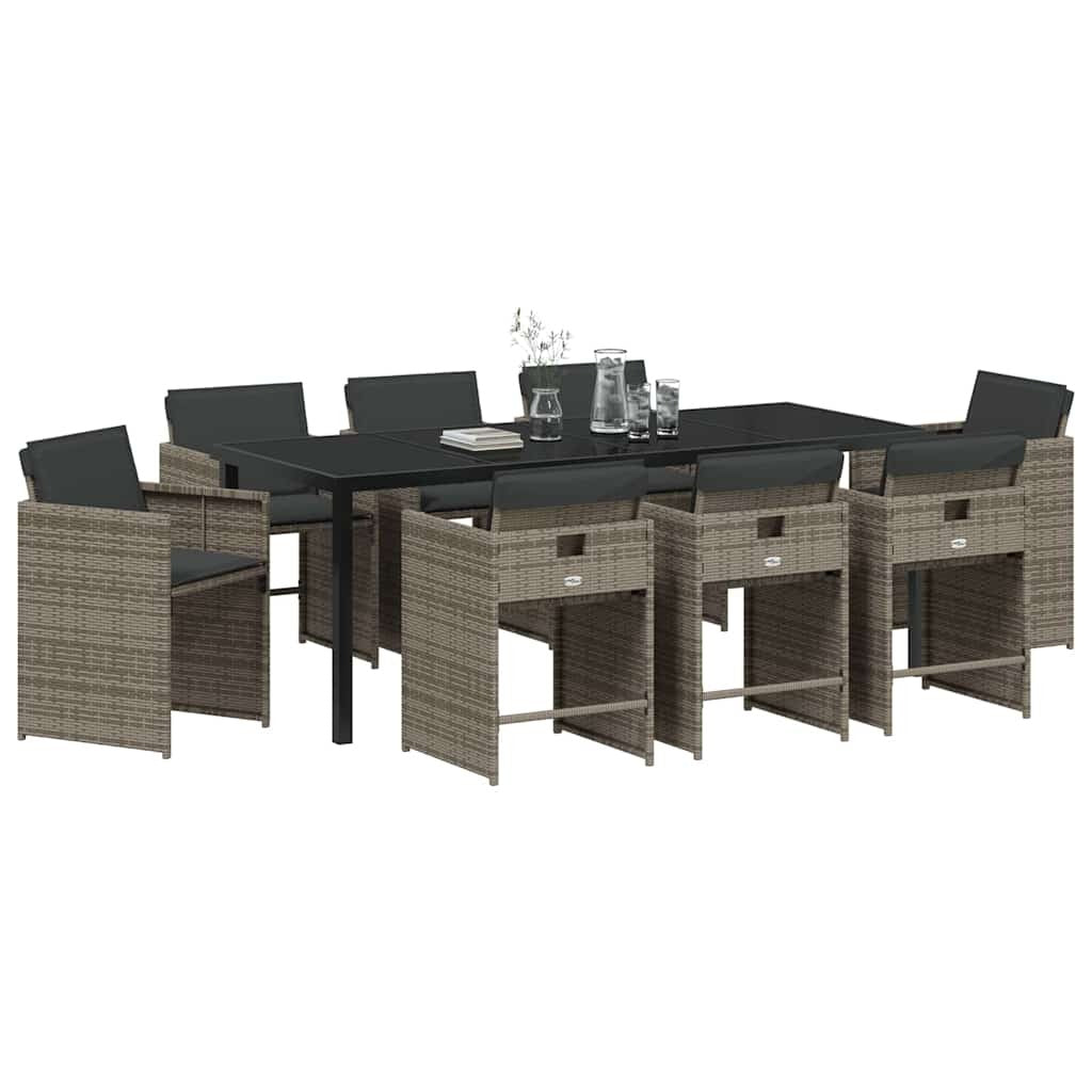 Garden Dining Set 9 pcs Grey Poly Rattan
