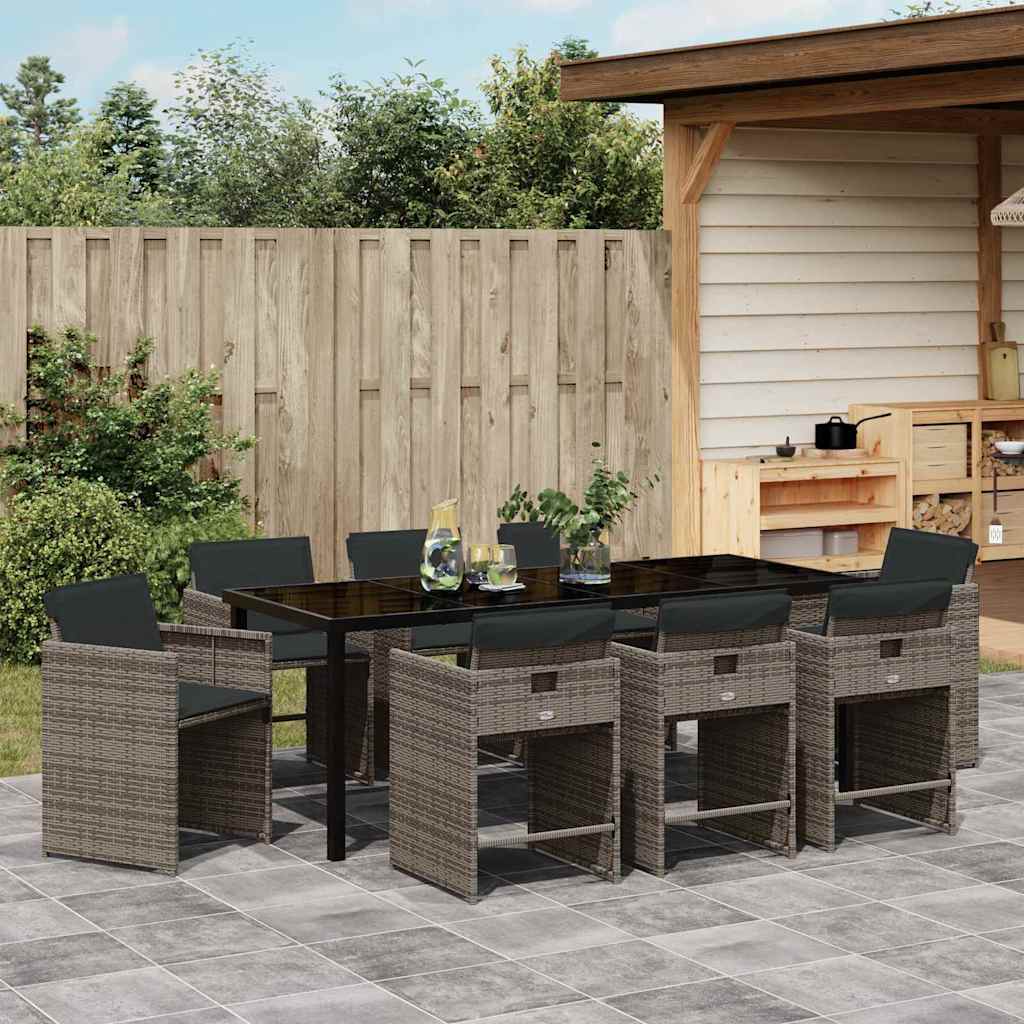 Garden Dining Set 9 pcs Grey Poly Rattan