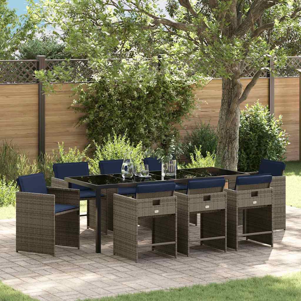 Garden Dining Set 9 pcs Grey Poly Rattan