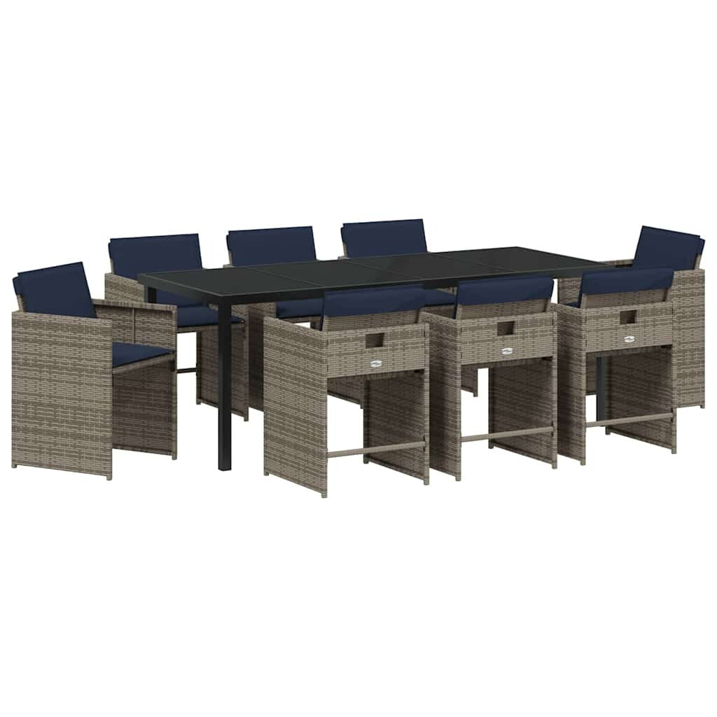 Garden Dining Set 9 pcs Grey Poly Rattan