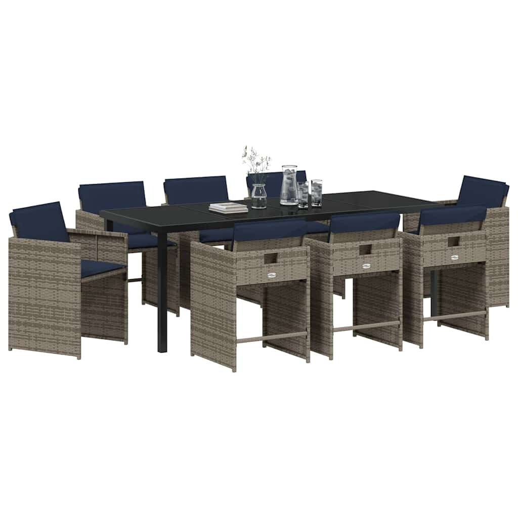 Garden Dining Set 9 pcs Grey Poly Rattan