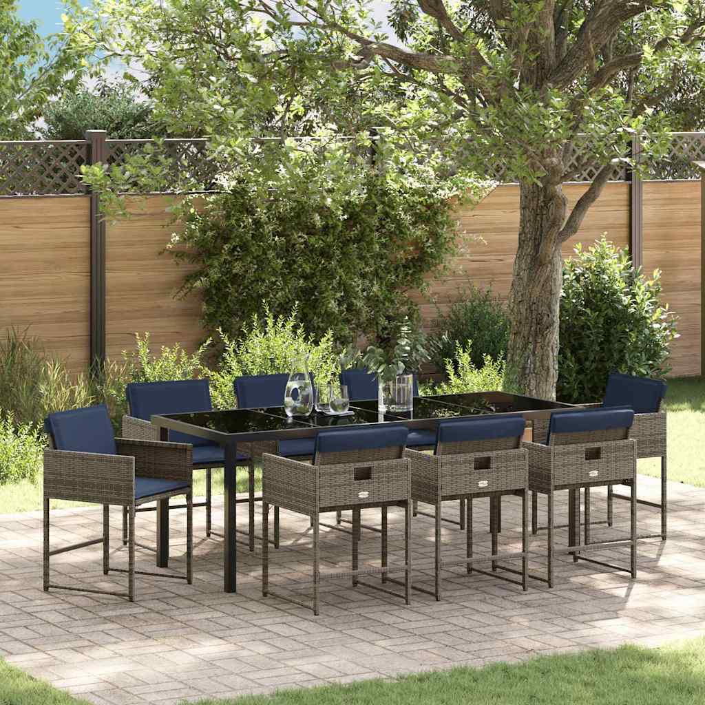 Garden Dining Set 9 pcs Grey Poly Rattan