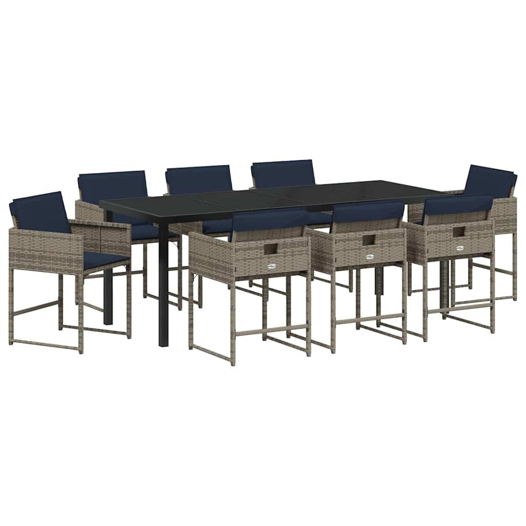 Garden Dining Set 9 pcs Grey Poly Rattan