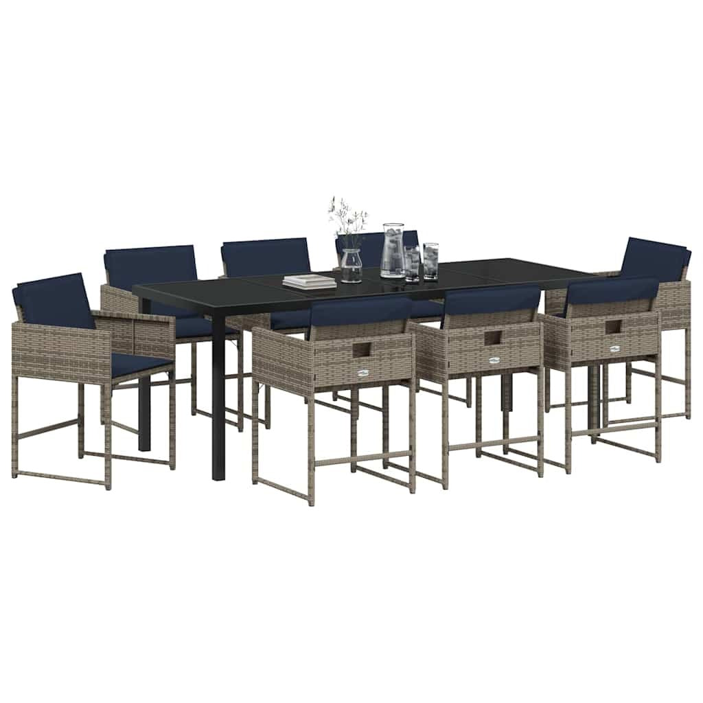 Garden Dining Set 9 pcs Grey Poly Rattan