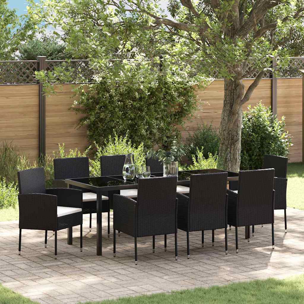 Garden Dining Set 9 pcs Black Poly Rattan