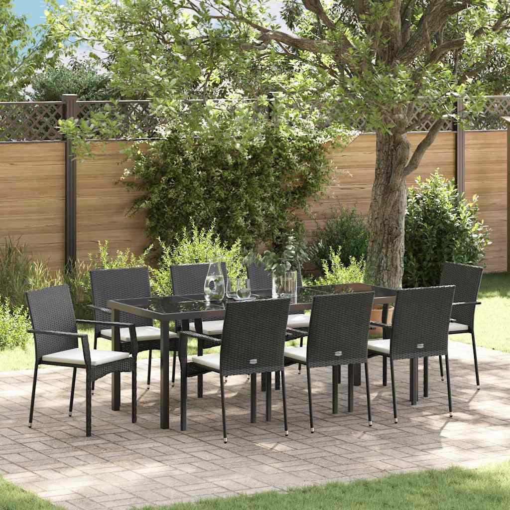 Garden Dining Set 9 pcs Black Poly Rattan