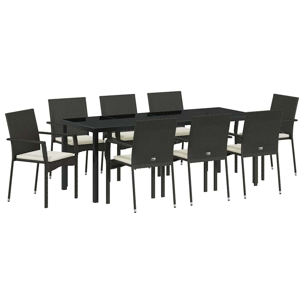 Garden Dining Set 9 pcs Black Poly Rattan
