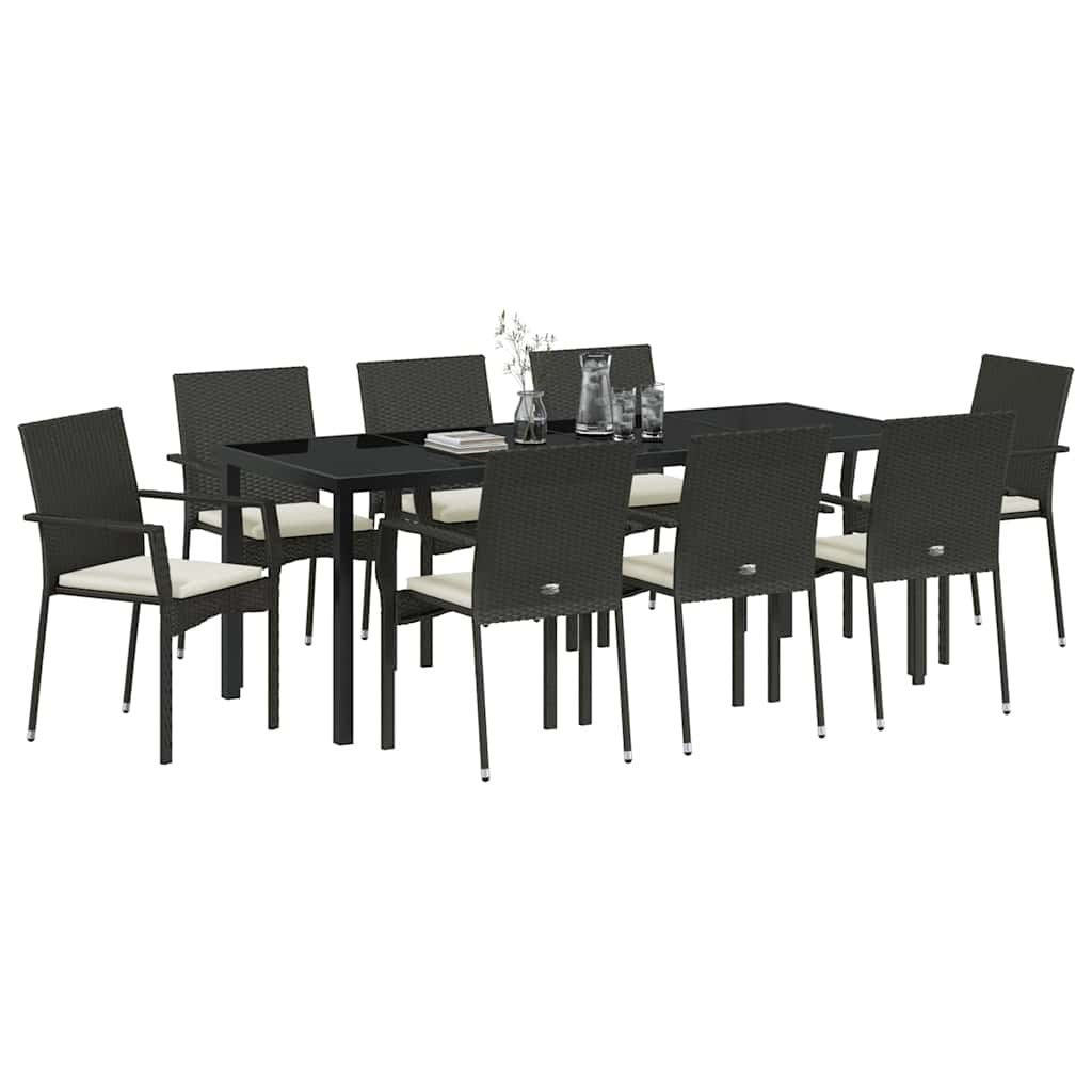 Garden Dining Set 9 pcs Black Poly Rattan