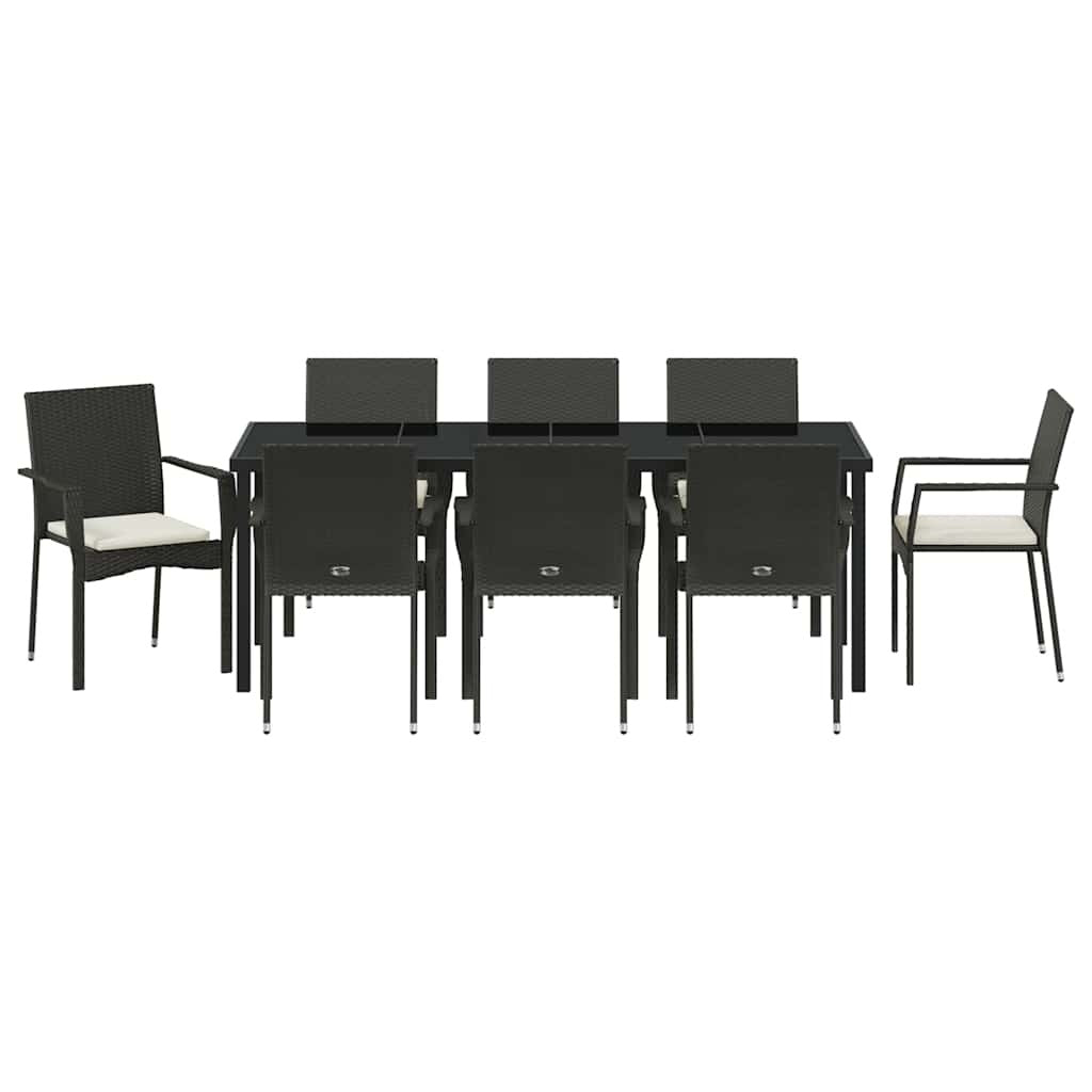 Garden Dining Set 9 pcs Black Poly Rattan