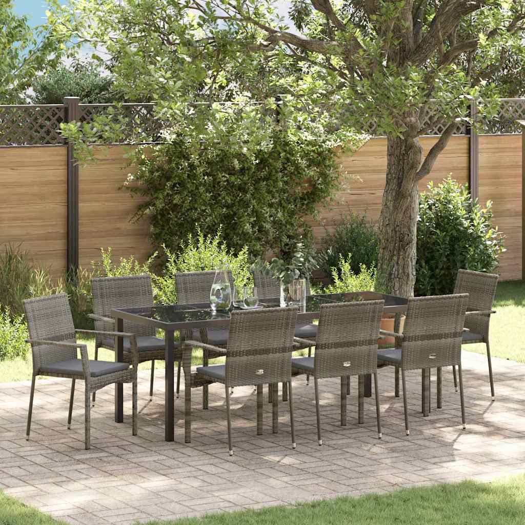 Garden Dining Set 9 pcs Grey Poly Rattan
