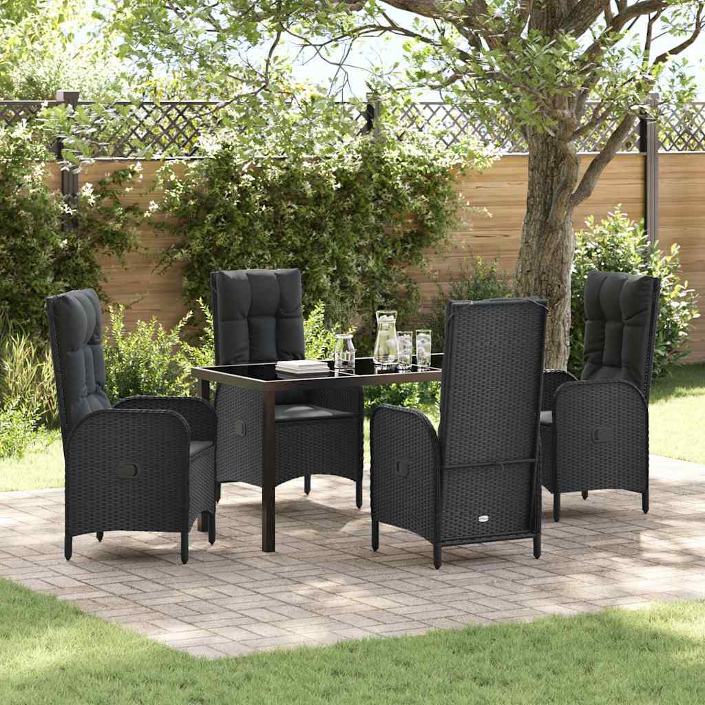 Garden Dining Set 5 pcs Black Poly Rattan