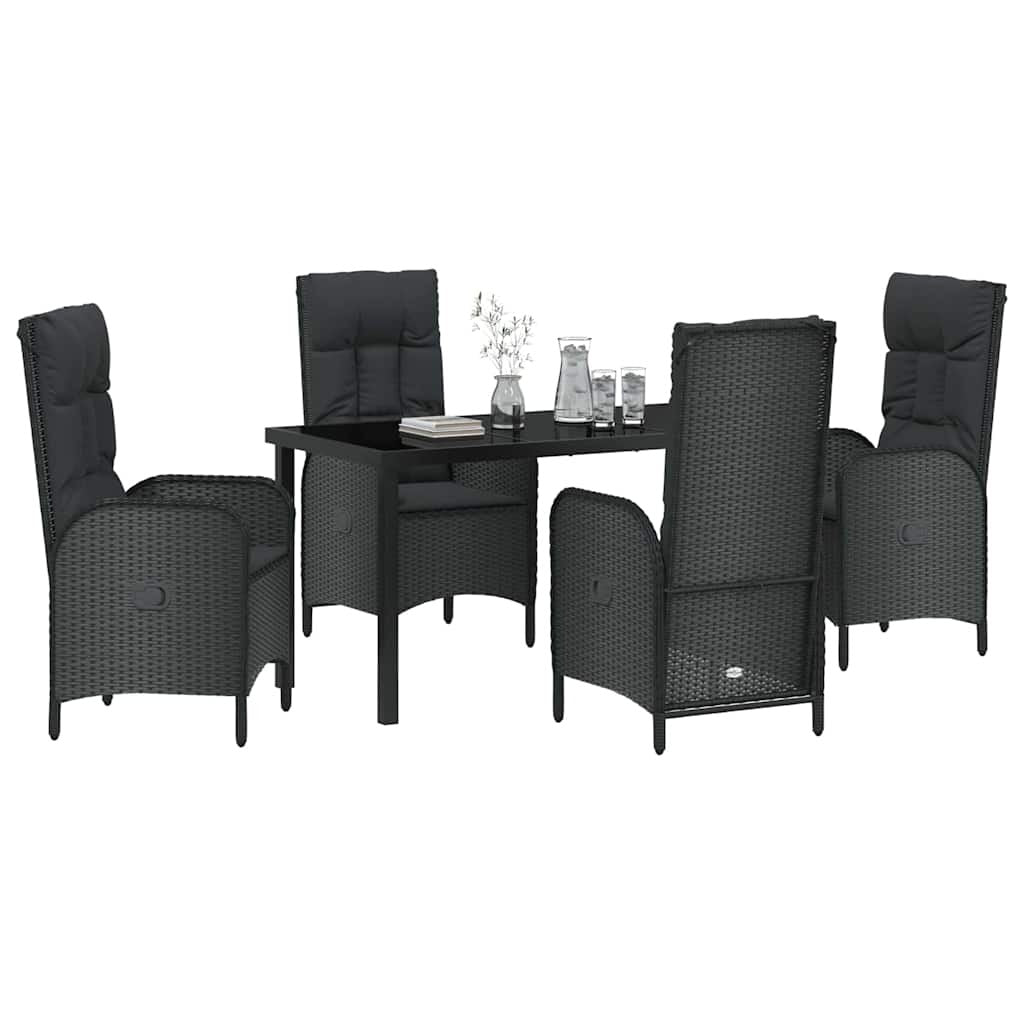 Garden Dining Set 5 pcs Black Poly Rattan