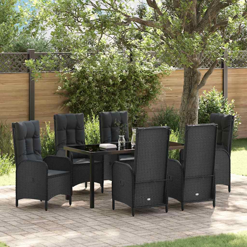 Garden Dining Set 7 pcs Black Poly Rattan