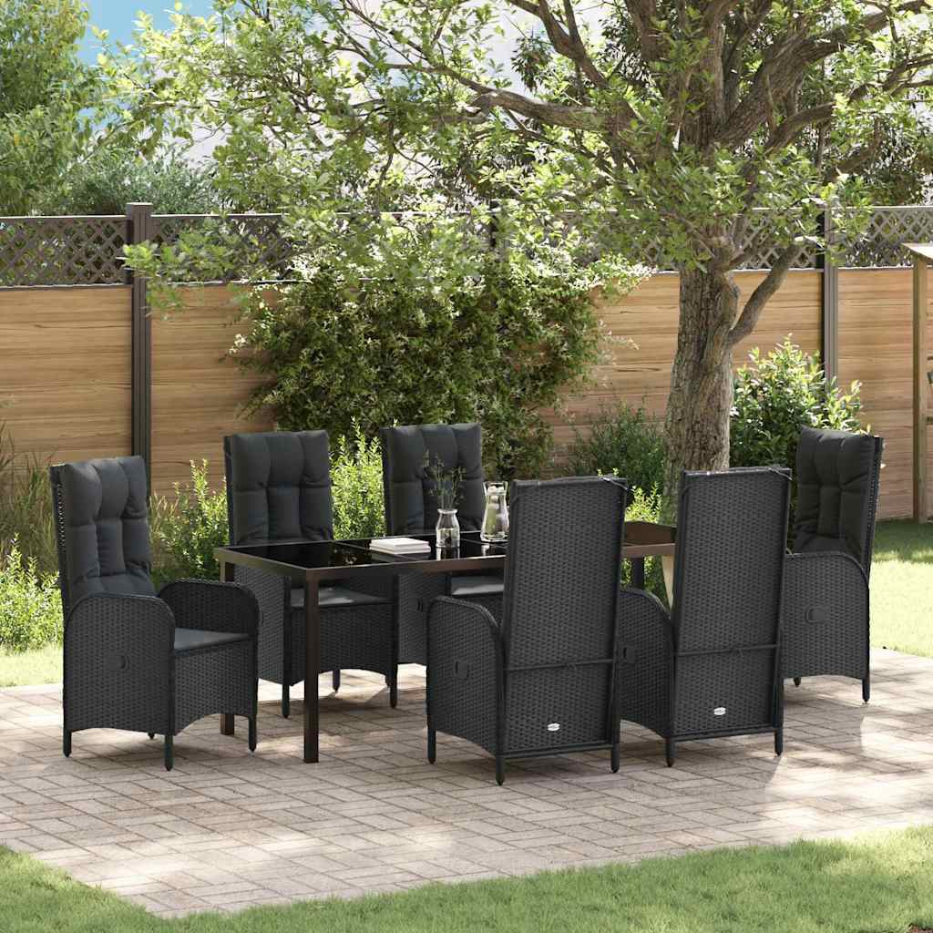 Garden Dining Set 7 pcs Black Poly Rattan