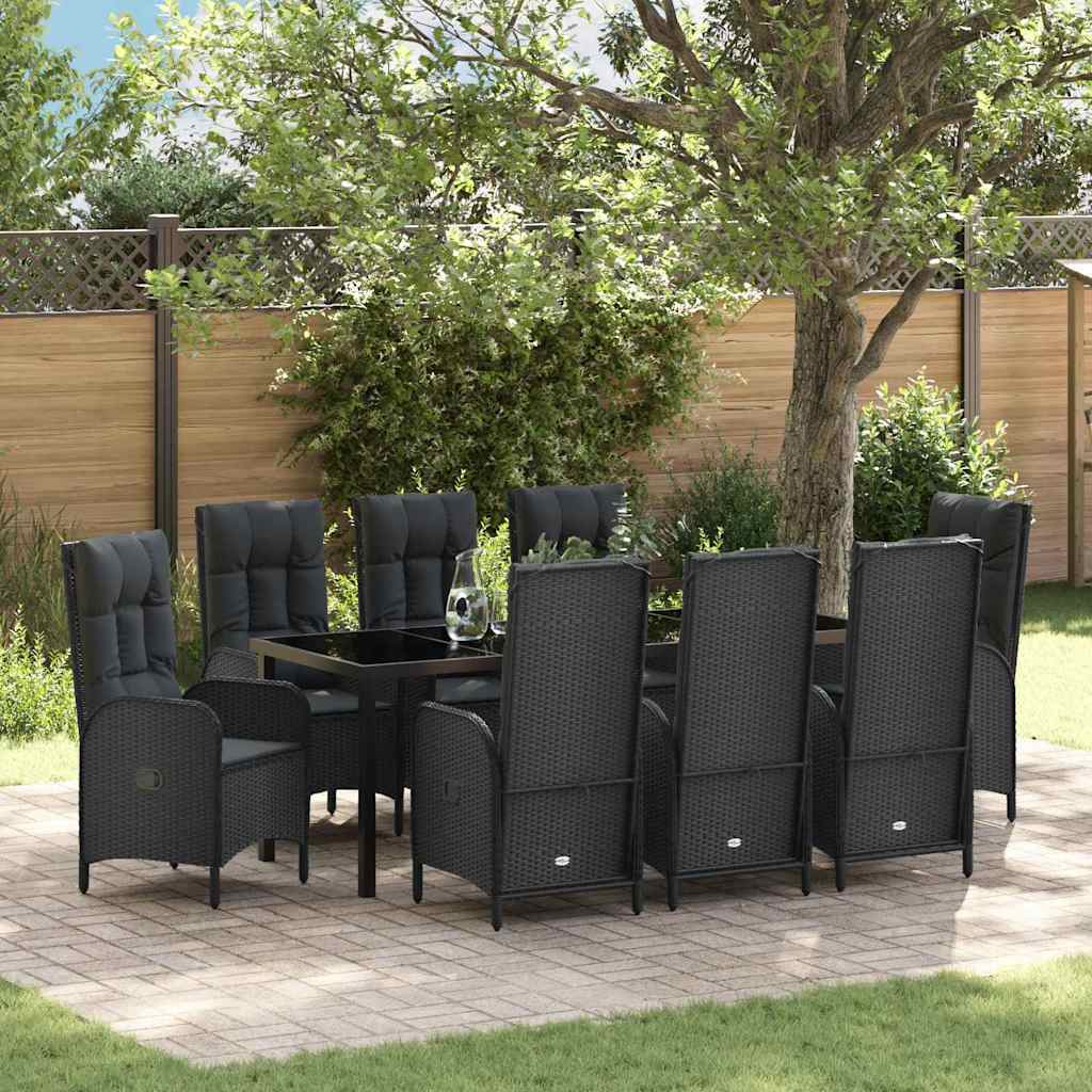 Garden Dining Set 9 pcs Black Poly Rattan