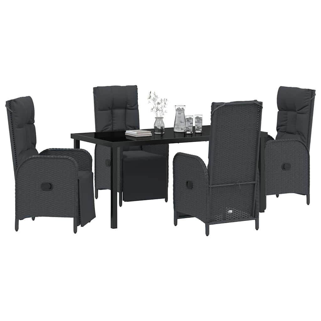 Garden Dining Set 5 pcs Black Poly Rattan