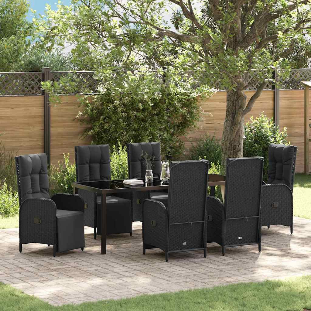 Garden Dining Set 7 pcs Black Poly Rattan