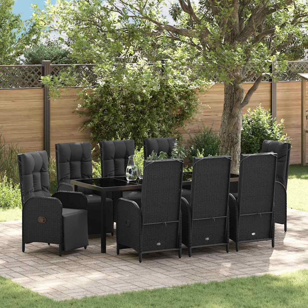 Garden Dining Set 9 pcs Black Poly Rattan