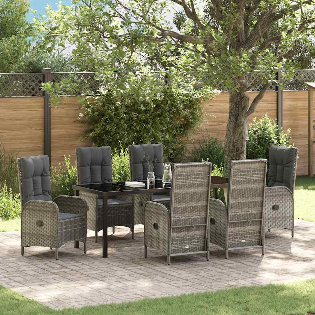 Garden Dining Set 7 pcs Grey Poly Rattan
