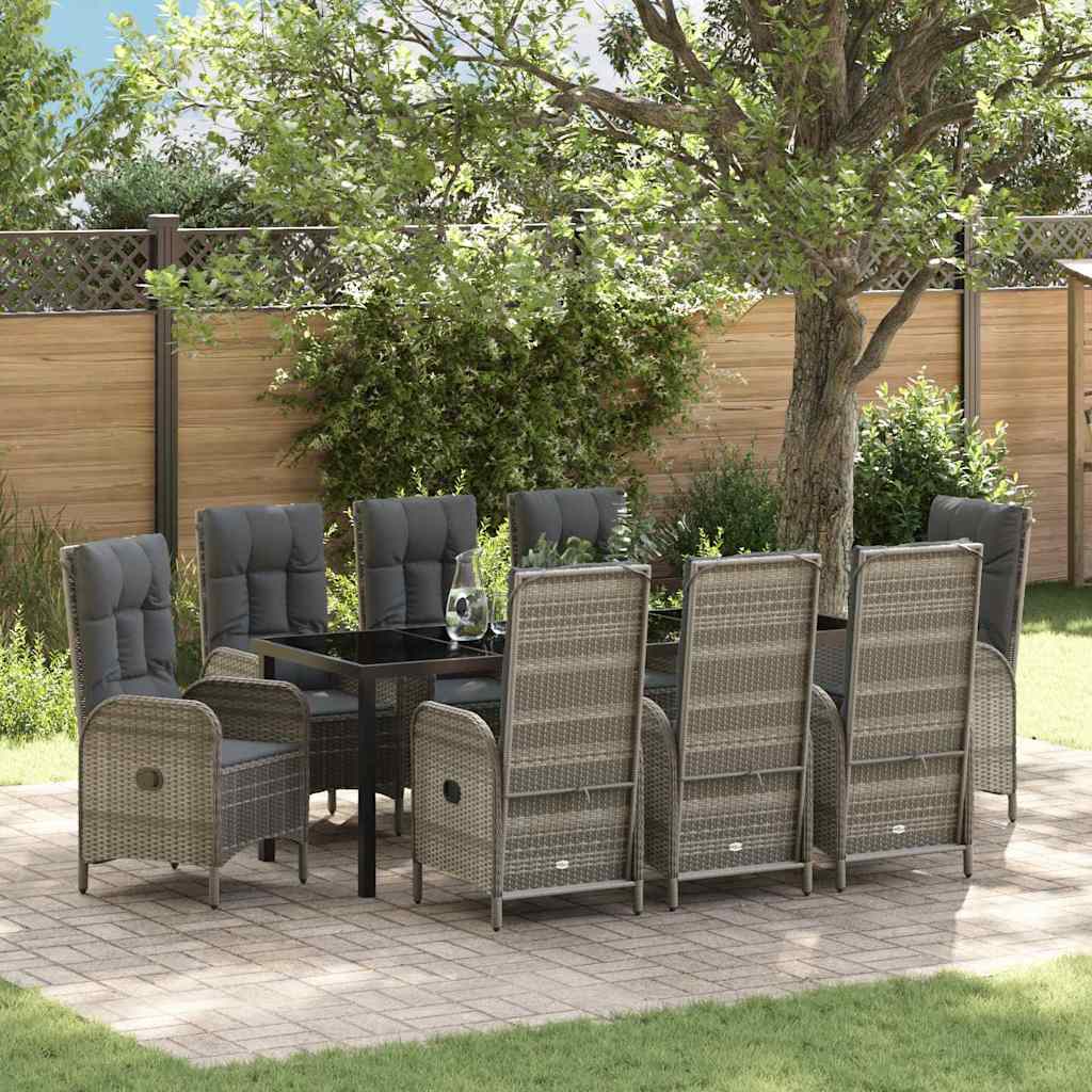 Garden Dining Set 9 pcs Grey Poly Rattan