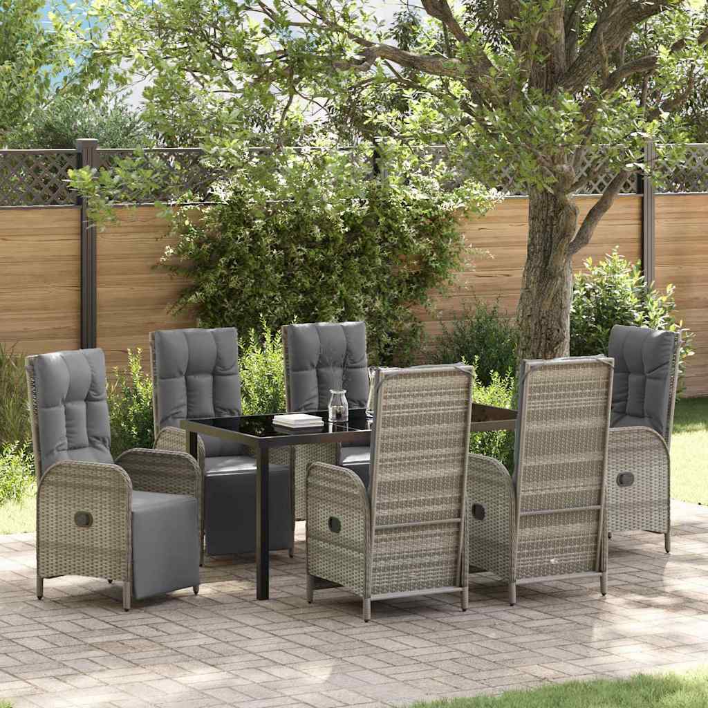 Garden Dining Set 7 pcs Grey Poly Rattan