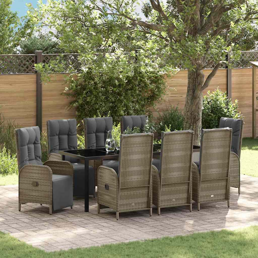 Garden Dining Set 9 pcs Grey Poly Rattan