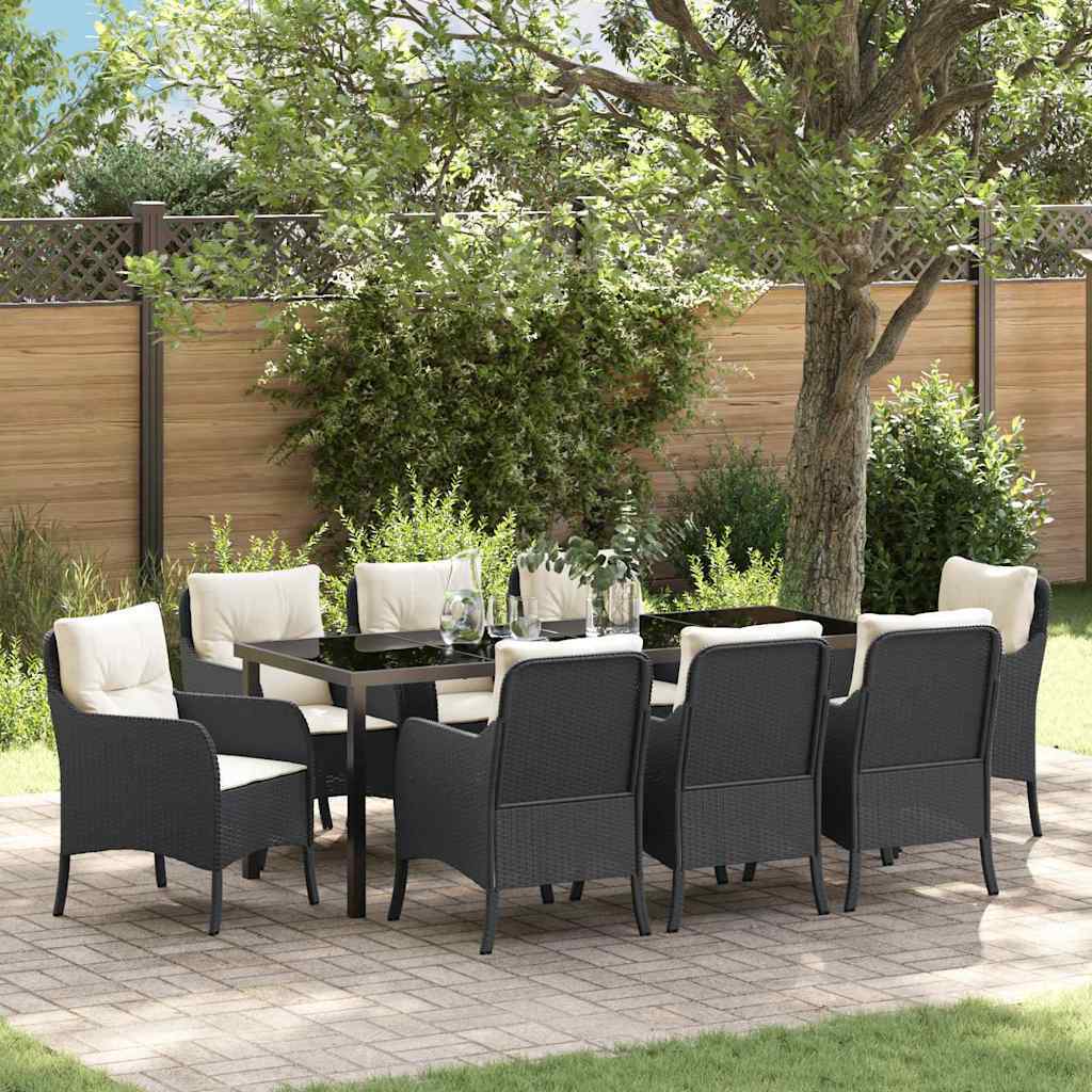 Garden Dining Set 9 pcs Black Poly Rattan