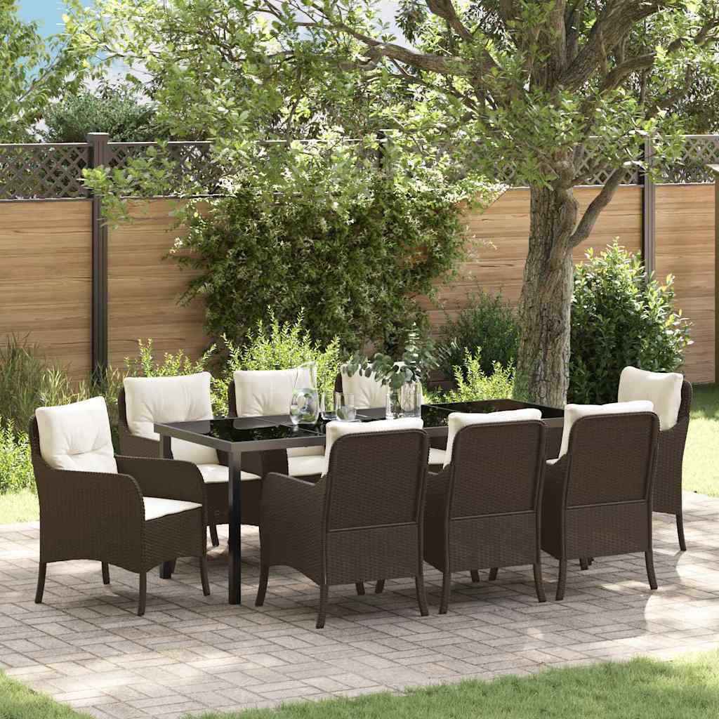 Garden Dining Set 9 pcs Brown Poly Rattan