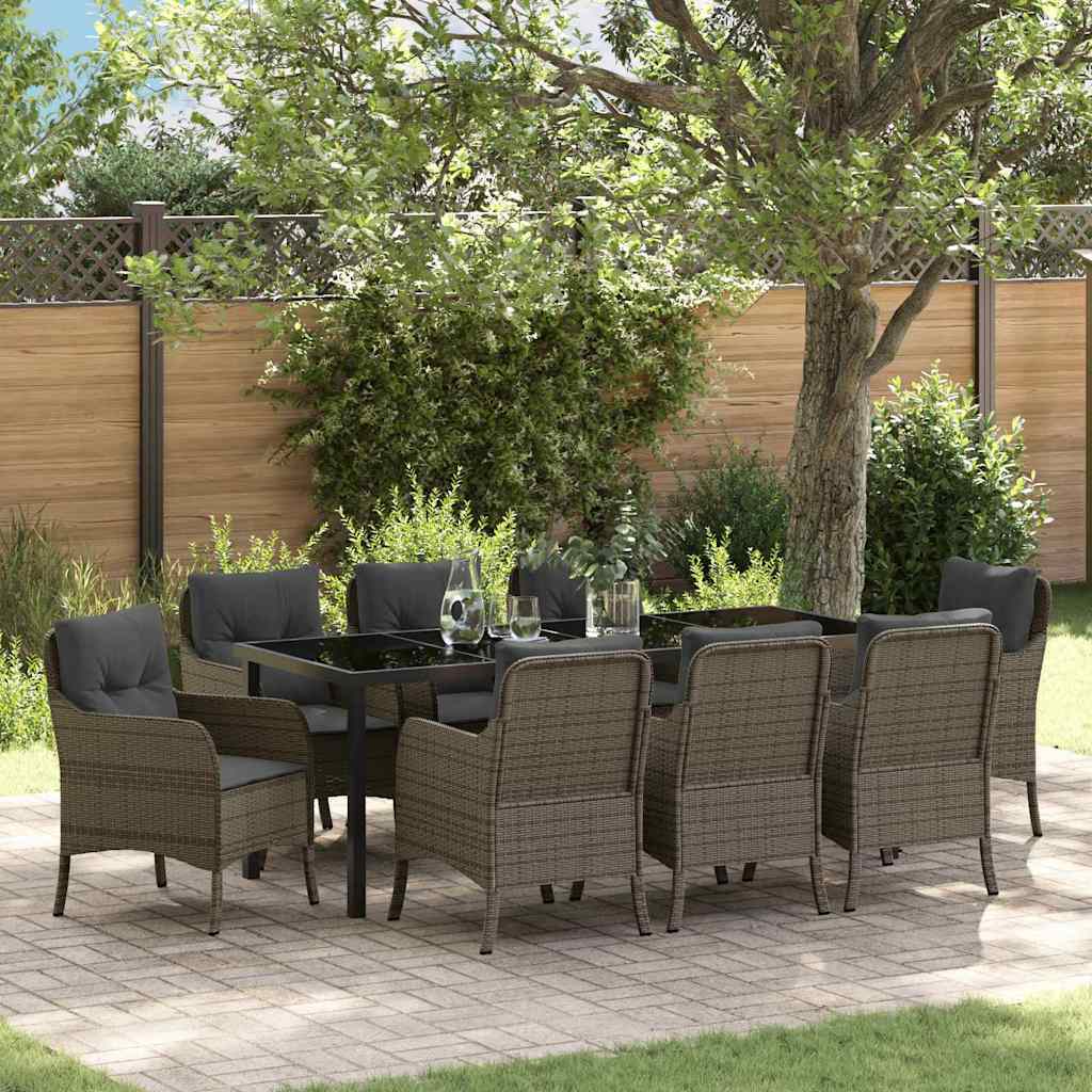 Garden Dining Set 9 pcs Grey Poly Rattan