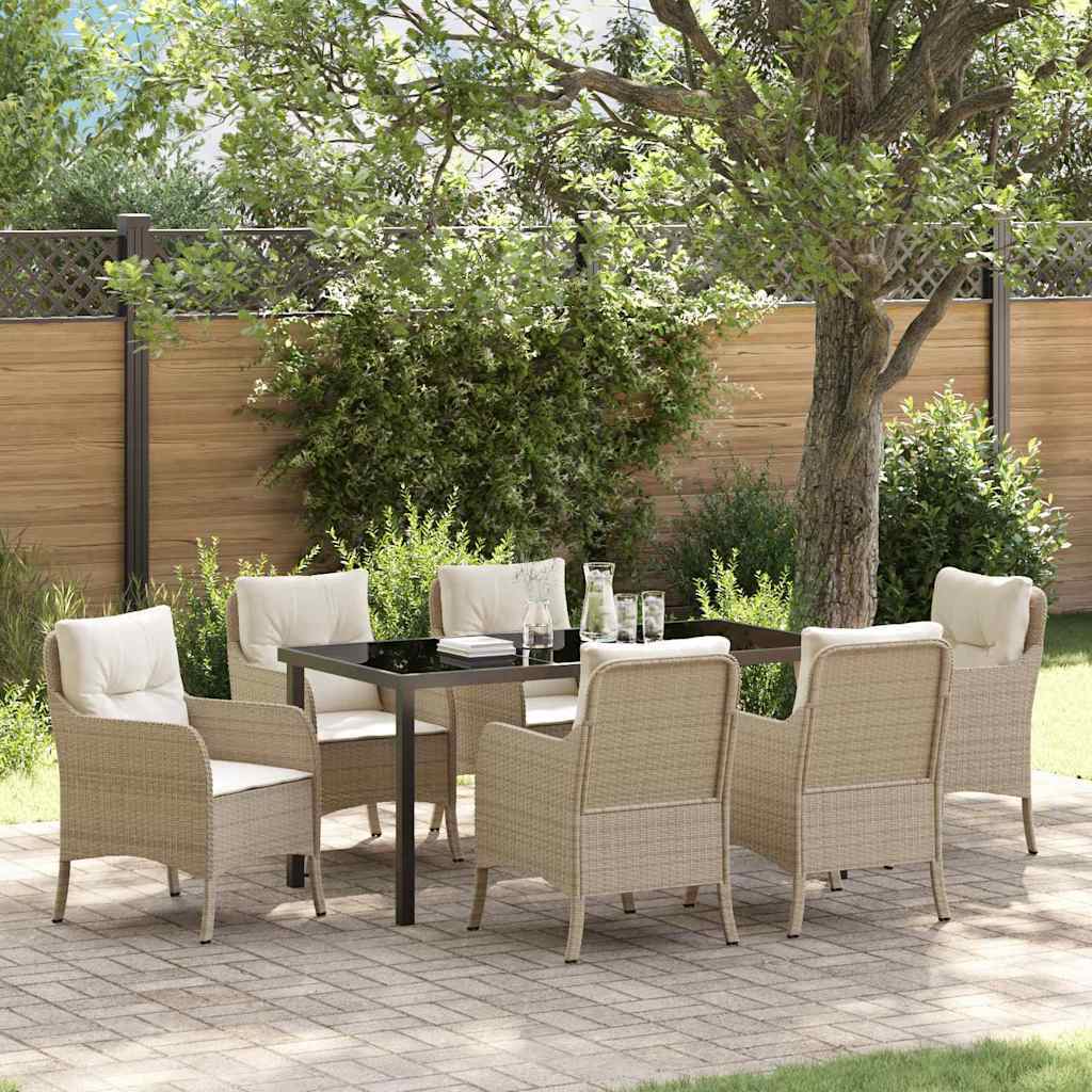 Garden Dining Set 7 pcs Beige Poly Rattan