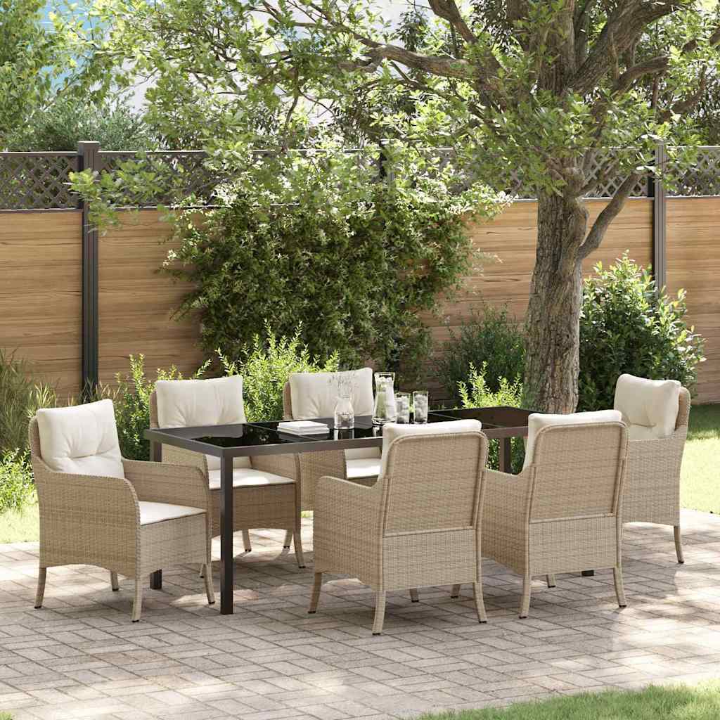 Garden Dining Set 7 pcs Beige Poly Rattan