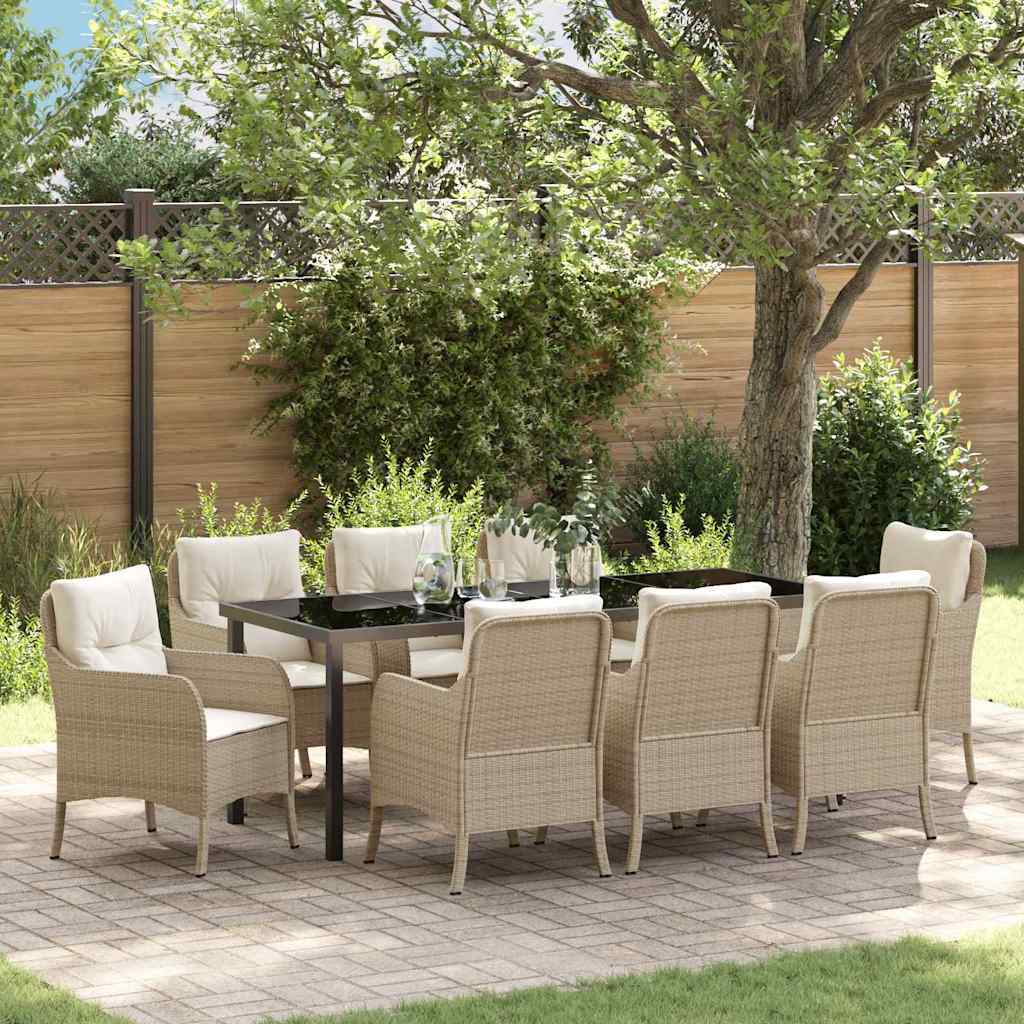 Garden Dining Set 9 pcs Beige Poly Rattan