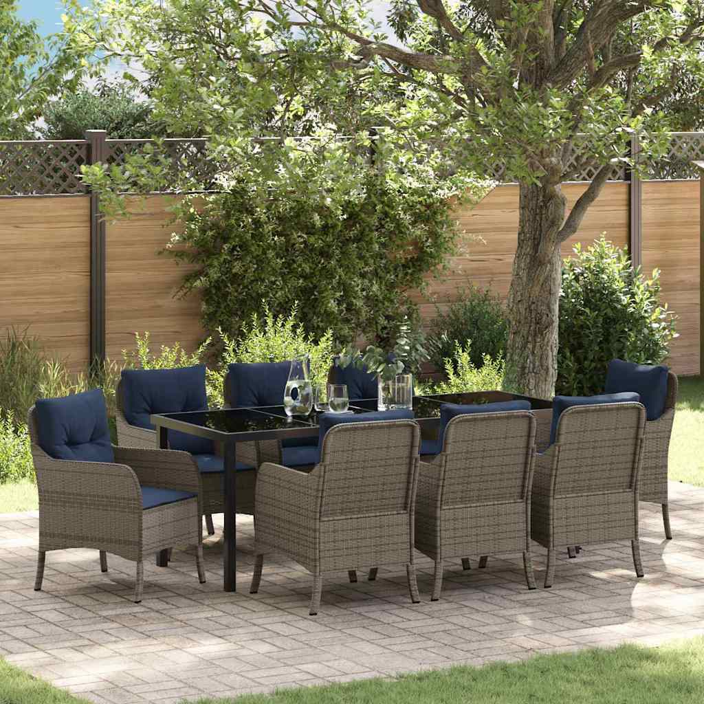 Garden Dining Set 9 pcs Grey Poly Rattan