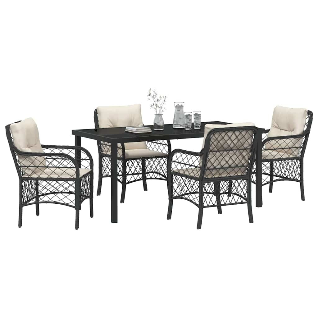 Garden Dining Set 5 pcs Black Poly Rattan
