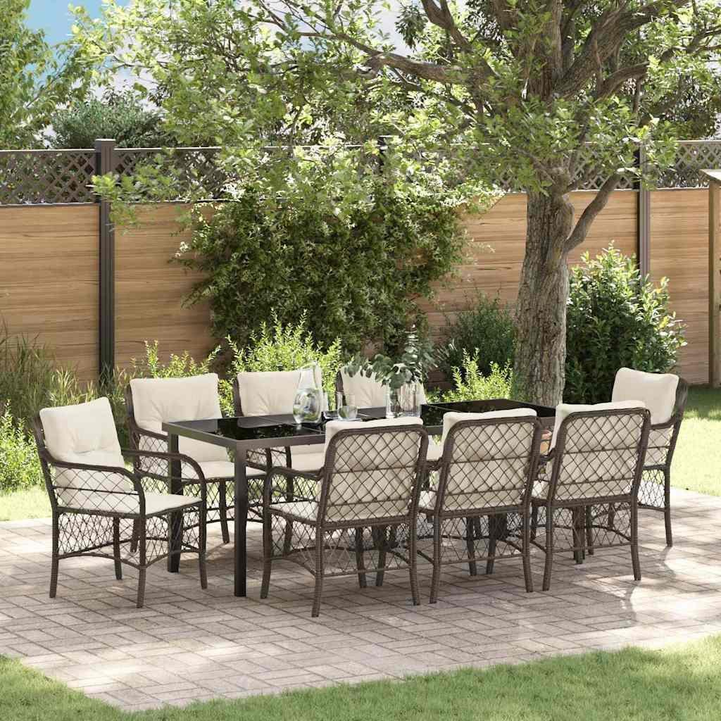 Garden Dining Set 9 pcs Brown Poly Rattan