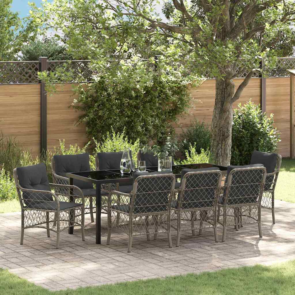 Garden Dining Set 9 pcs Grey Poly Rattan